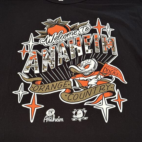 Anaheim Ducks Welcome To Anaheim Orange Country Shirt Men’s Size XL Black Adult - Picture 2 of 7